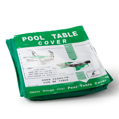 Green six foot pool table cover with text and images on a white background