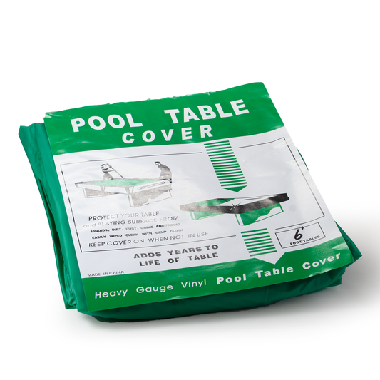 Green six foot pool table cover with text and images on a white background