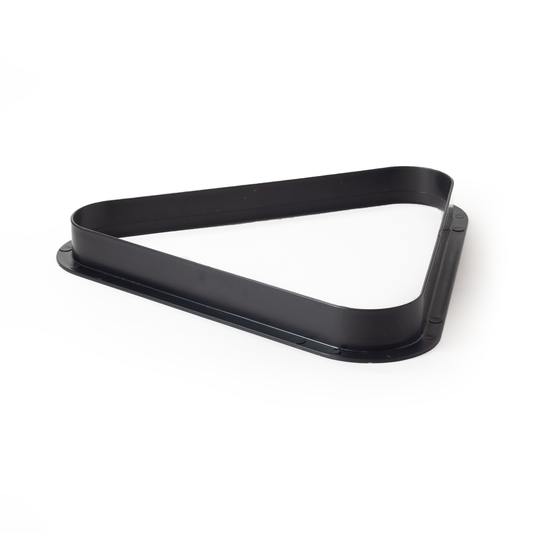 Black pool table triangle-shaped tool on a white background