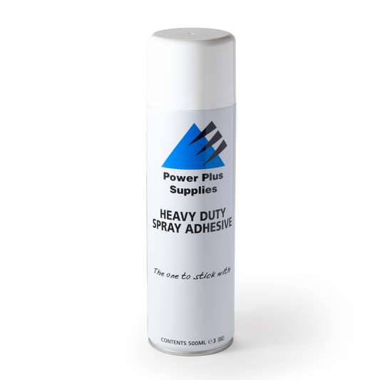 Can of Power Plus Supplies Heavy Duty Spray Adhesive on a white background