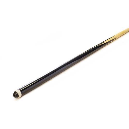Black and beige pool cue on a white background